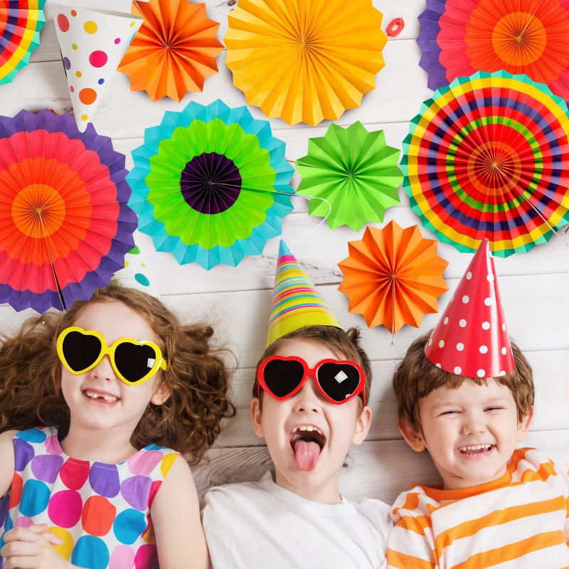 Lansian 12PCS Multi-Color Hanging Paper Fans, Fiesta Party Decorations, Photo Props for Cinco De Mayo, Carnival, Mexican Taco Tuesday, Kids Party, Baby Shower, Multi-Purpose - Image 4